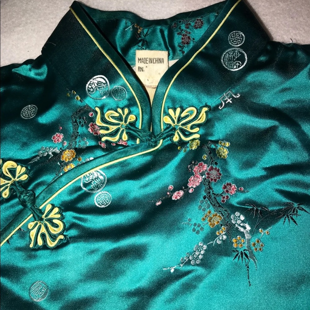 Jade satin mandarin collar top